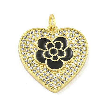 Rack Plating Heart with Flower Brass Micro Pave Clear Cubic Zirconia KK-Z053-23G-01-1