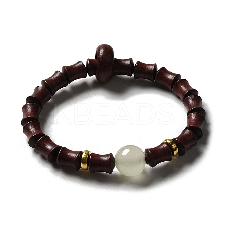 Blood Sandalwood Bamboo Joint Beaded Stretch Bracelet BJEW-B080-13C-1