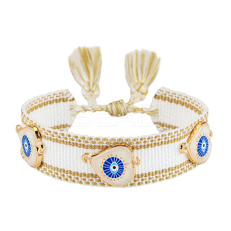 Evil Eye Adjustable Polyester & Alloy & Resin Enamel & Rhinestone Slider Bracelets FS-WG9985D-12-1