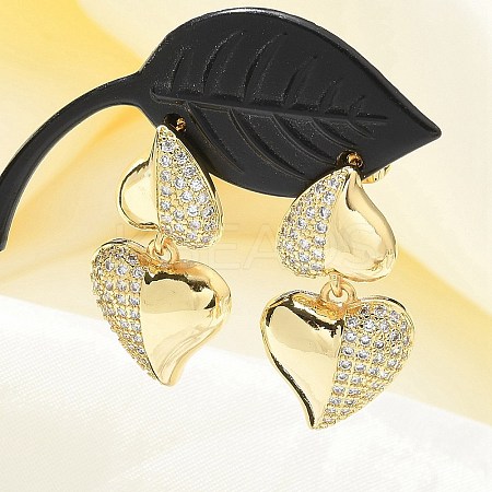 Rack Plating Brass Micro Pave Clear Cubic Zirconia Stud Earrings for Women EJEW-C125-21C-G-1