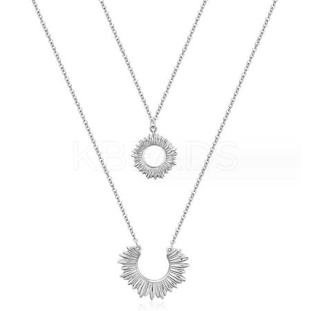 Stainless Steel Sun & Moon Pendants Double Layer Necklace JN1128A-1