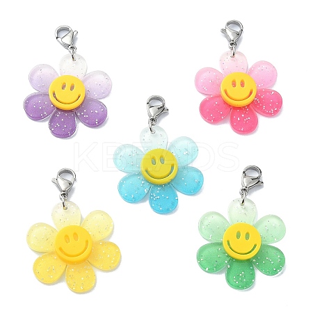 Sunflower with Smiling Face Acrylic Pendant Decorations HJEW-JM01141-1