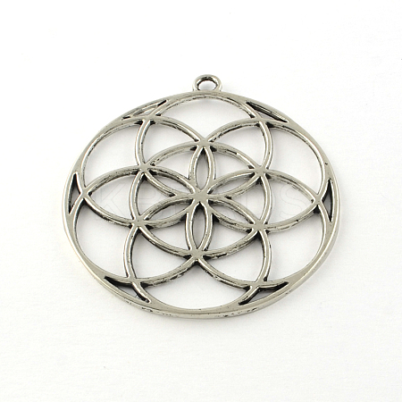 Tibetan Style Flower Alloy Pendants TIBEP-R345-41AS-NR-1