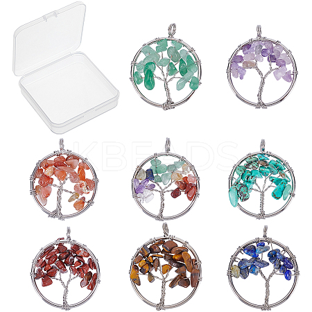 8Pcs 8 Colors Gemstone Pendants G-SC0002-20P-1