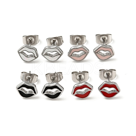 Enamel Lip Stud Earrings with 316 Surgical Stainless Steel Pins EJEW-A081-11P-1