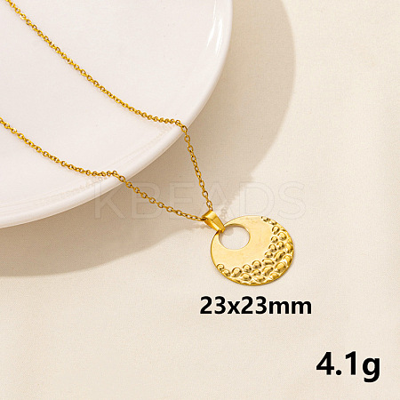 304 Stainless Steel Flat Round Pendant Necklace for Women SM6724-8-1