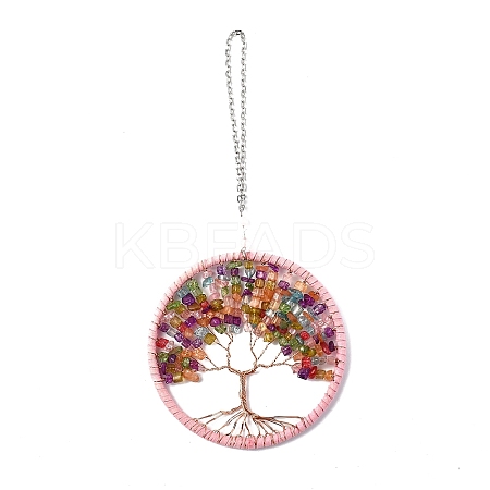 Wire Wrapped Chips Dyed Glass & Natural Amethyst Big Pendant Decorations LS-HJEW-A005-01B-1