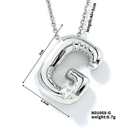 Brass Pave Clear Cubic Zirconia Shiny Balloon Letter Pendant Necklaces IT0451-7-1