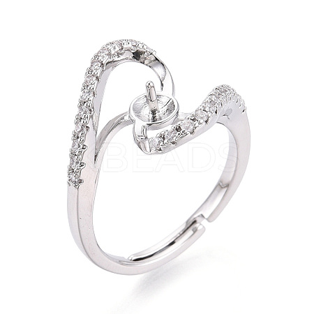 Brass Micro Pave Clear Cubic Zirconia Adjustable Ring Settings KK-T076-62P-1