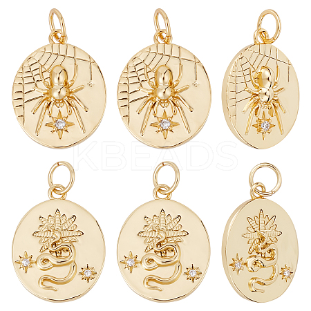 Beebeecraft 10Pcs 2 Style Rack Plating Brass Cler Cubic Zirconia Pendants KK-BBC0004-60-1