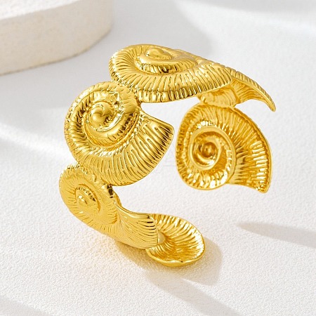Conch 304 Stainless Steel Cuff Bangles for Women BJEW-A150-02G-1