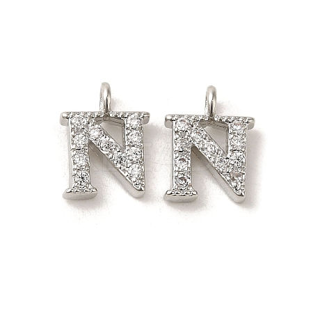 Initial Letter Brass Micro Pave Cubic Zirconia Pendants ZIRC-F008-N-1