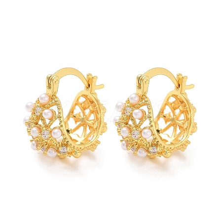 Rack Plating Brass ABS Imitation Pearl Hoop Earrings EJEW-M029-04G-1