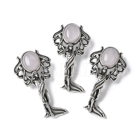 Angel Brass Natural Rose Quartz Pendants KK-D361-02AS-19-1