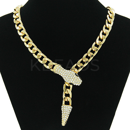 Alloy Rhinestone Snake Cuban Link Chain Necklaces for Women WGC9FDE-03-1