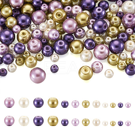 12 Strands 12 Styles Baking Paint Pearlized Glass Pearl Round Bead Strands HY-CW0001-03B-1