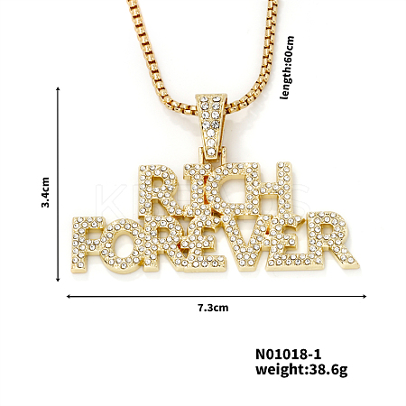 Alloy Crystal Rhinestone 3D English Rich Forever Pendant Necklaces KK1216-1-1