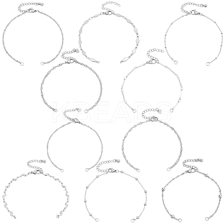 10Pcs 10 Styles 304 Stainless Steel Chain Bracelet Making AJEW-BBC0002-51-1