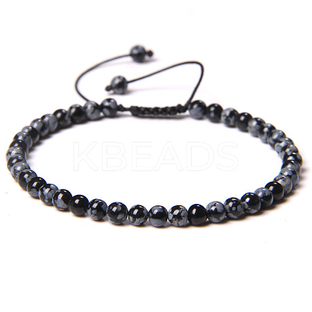 4mm Natural Snowflake Obsidian Beaded Braided Bracelets SY1950-21-1