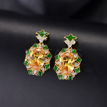 Brass Micro Pave Cubic Zirconia Oval Stud Dangle Earrings for Women TP9450-5-1
