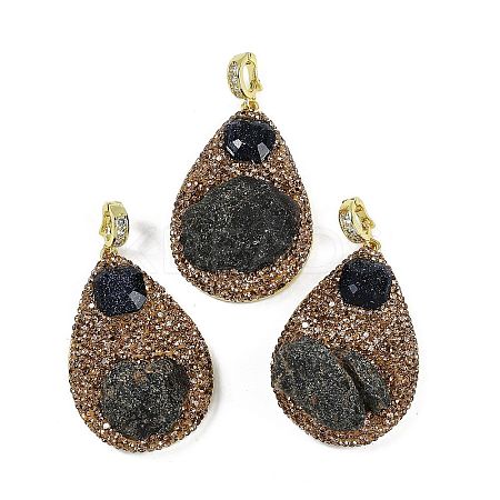 Raw Natural Tektite & Synthetic Blue Goldstone Big Pendants KK-P282-04G-1