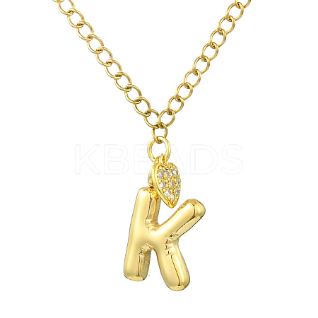 304 Stainless Steel Clear Cubic Zirconia Heart & Letter Pendant Curb Chain Necklaces for Women NJEW-FS00012-27K-1