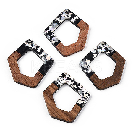 Opaque Resin & Walnut Wood Pendants RESI-N039-61B-1