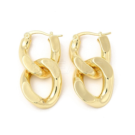 Brass Double Interlocking Oval Dangle Hoop Earrings for Women EJEW-E275-05G-1