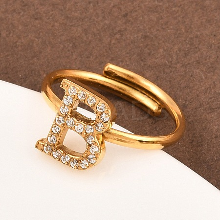304 Stainless Steel Micro Pave Cubic Zirconia Cuff Open Rings RJEW-D336-01G-09-1