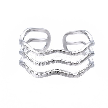 Non-Tarnish 304 Stainless Steel Triple Line Wave Open Cuff Ring LS-RJEW-T023-02P-1