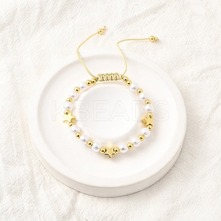 ABS Imitation Pearl Beads Braided Bead Bracelets for Women BJEW-D317-09A-G-1