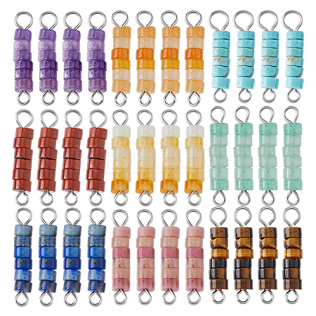 36Pcs 9 Styles Natural Mixed Gemstone Heishi Beaded Connector Charms PALLOY-FH00063-1