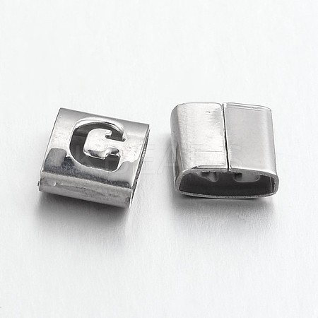 Tarnish Resistant Letter Style 201 Stainless Steel Square Slide Charms STAS-L132-20-1