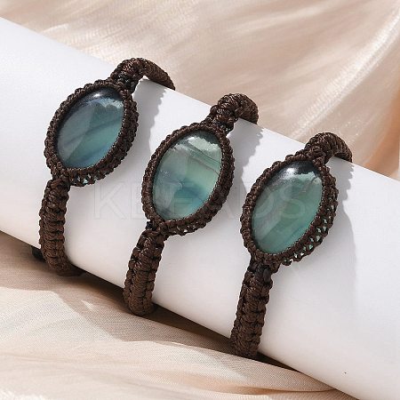 Adjustable Oval Natural Fluorite Braided Bead Bracelets BJEW-H626-02-11-1