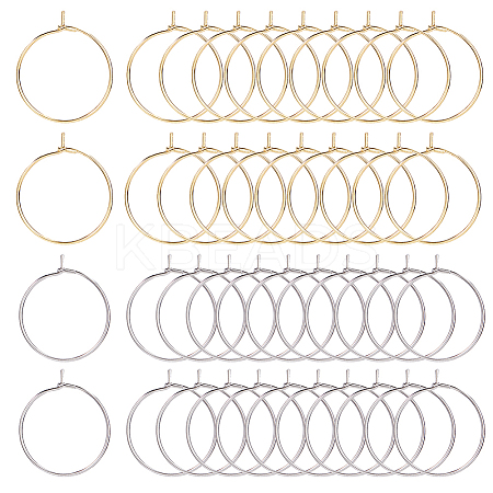 80Pcs 2 Colors 316 Surgical Stainless Steel Hoop Earrings Findings STAS-DC0016-50B-1
