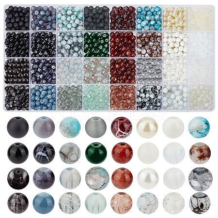 1920Pcs 32 Styles Baking Paint & Spray Painted Crackle & Transparent & Imitation Pearl Glass Beads GLAA-PH0002-93-1