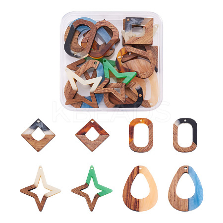 16Pcs 8 Style Opaque Resin & Walnut Wood Pendants RESI-CW0001-15-1