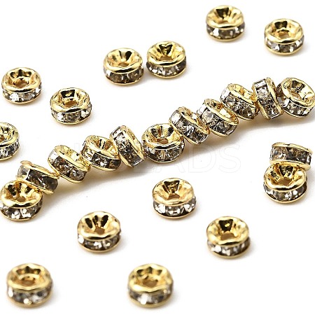 Rack Plating Brass Crystal Rhinestone Rondelle Space Beads RB-D303-G-1