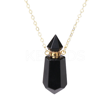 Natural Black Onyx(Dyed & Heated) Perfume Bottle Pendant Necklace PW-WG2A891-18-1