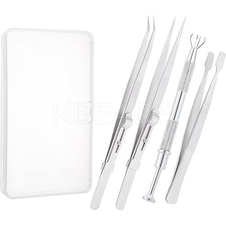 4Pcs 4 Style Stainless Steel Tweezers & 4-Claw Pick up Tool for Small Parts Pickup STAS-UN0039-16-1