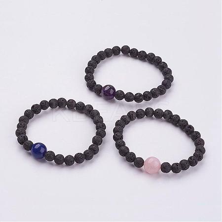 Natural Lava Rock Beaded Stretch Bracelets BJEW-JB02906-1