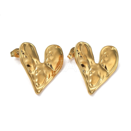 Ion Plating(IP) 304 Stainless Steel Heart Ear Studs for Women EJEW-P234-17G-1