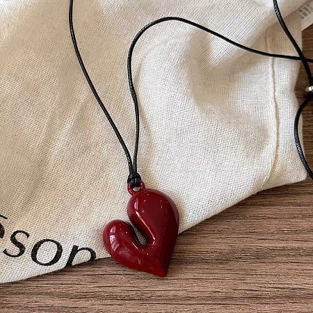 Heart Alloy Pendant Black Waxed Cord Necklaces FS-WGF806D-03-1