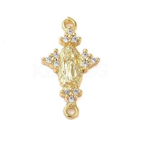 Rack Plating Brass Pave Clear Cubic Zirconia Virgin Mary Links Connector Charms KK-C067-08G-1