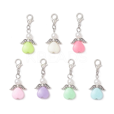 Heart Angel ABS Plastic Imitation Pearl & Acrylic Pendant Decorations HJEW-JM03528-02-S-1