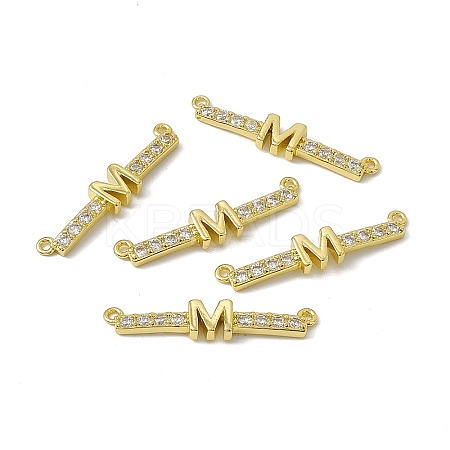 Rack Plating Brass Micro Pave Clear Cubic Zirconia Connector Charms KK-C007-37G-M-1