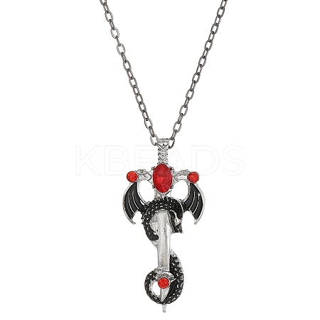 Alloy Siam Rhinestone Dragon Sword Pendant Necklaces LS-NJEW-V005-03AS-1
