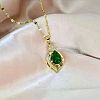Alloy Crystal Rhonestone and Green Glass Teardrop Pendants Necklaces for Women FS-WG0BC64-01-1