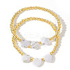 2Pcs 2 Styles European Cross Heart Natural Shell and Brass Round Beaded Stretch Bracelet Sets AC5817-1-4