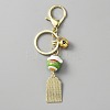 Japanese Maneki Neko Brass Bell Pendant Keychain KEYC-WH0036-13LG-04-2